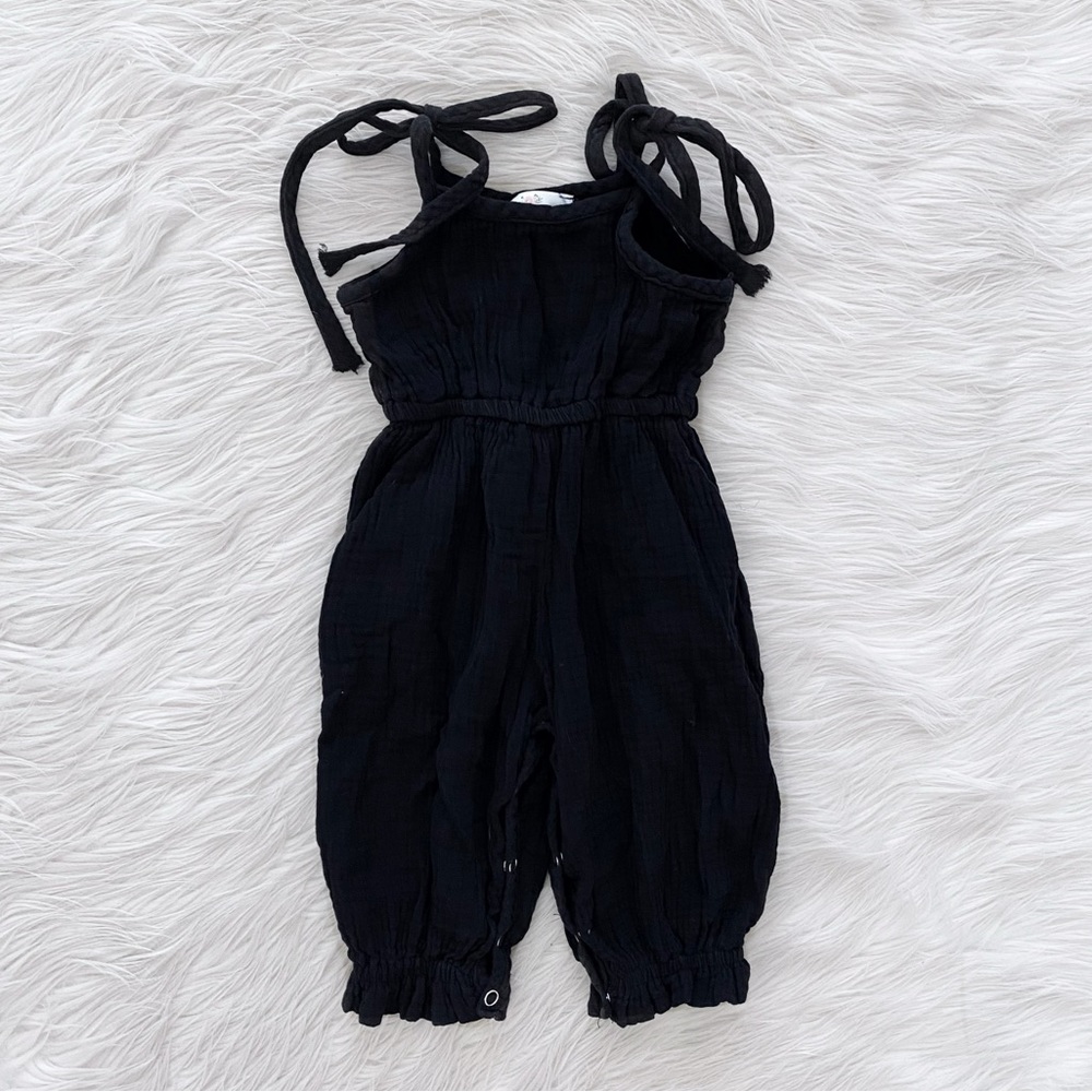 Bailey’s Blossoms Black Gauzy Cotton Tie Strap One Piece Jumpsuit 9-12 Months